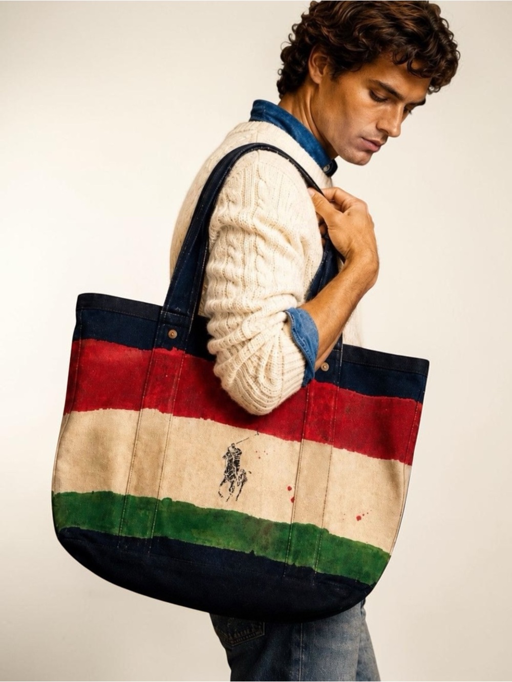 Vintage Polo Ralph Lauren Distressed Canvas Tote Bag XL Carryall Unisex